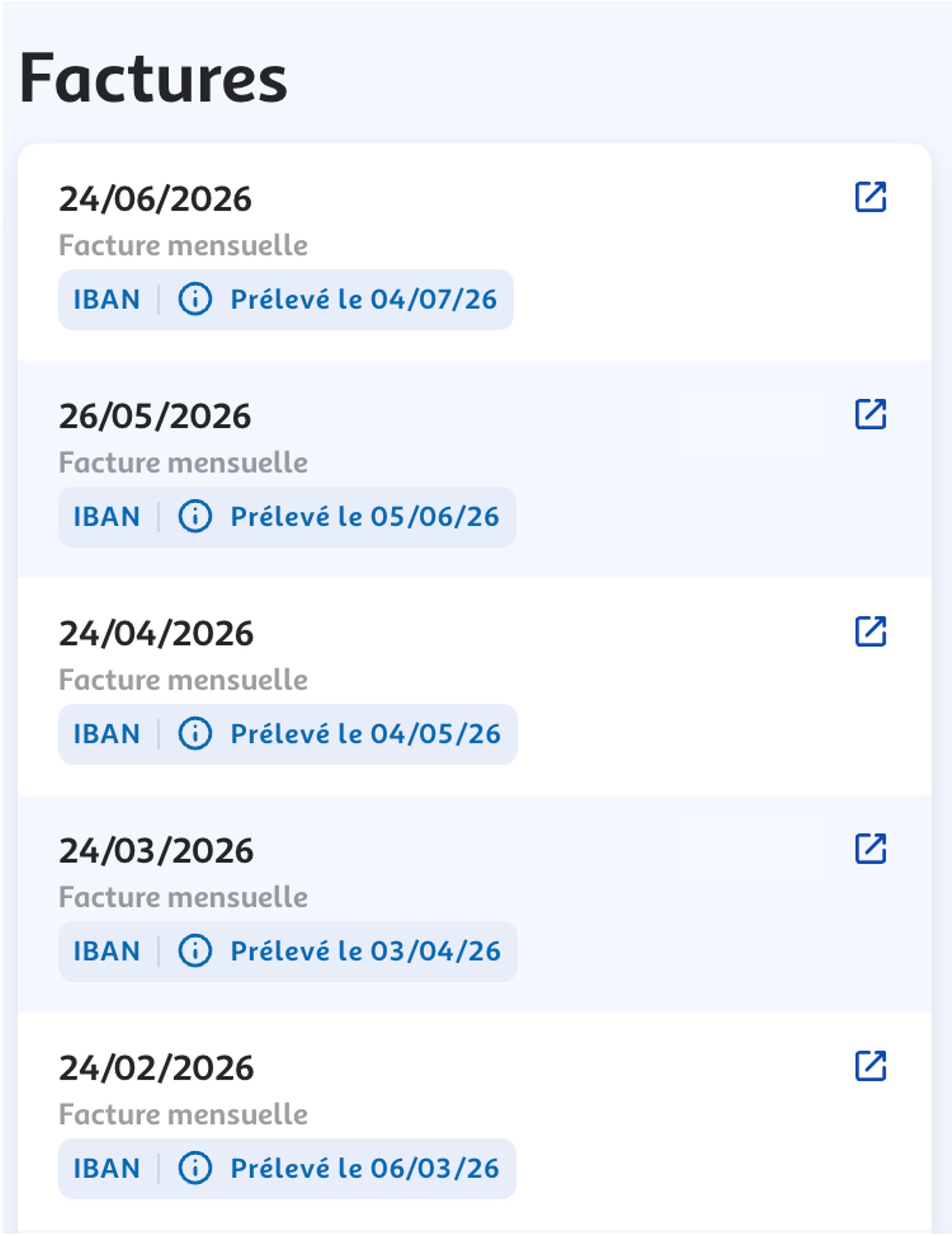 Etape 3 - Les factures s'affichent (Consulter factures de plusieurs lignes espace client)