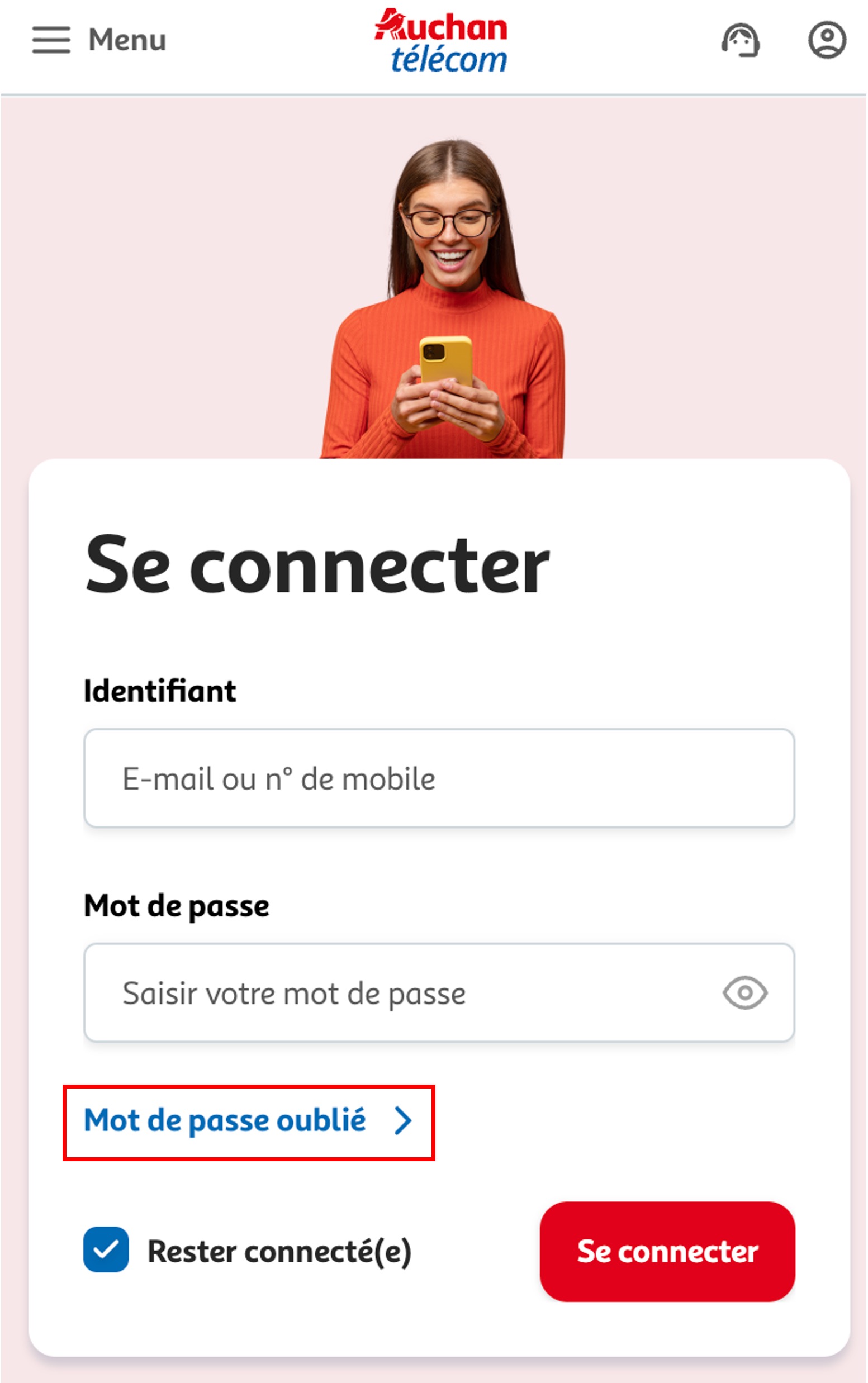 Etape 1 - Cliquer sur "Mot de passe oublié"(Réinitialiser mot de passe perdu ou oublié)