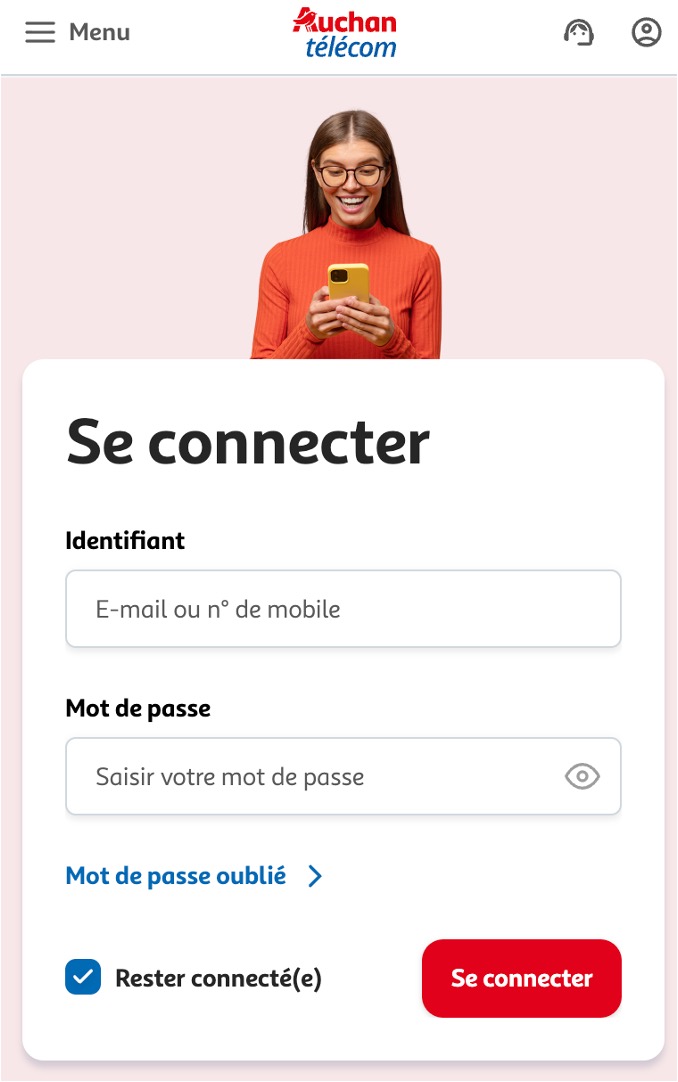 Page d'accueil de connexion à l'espace client