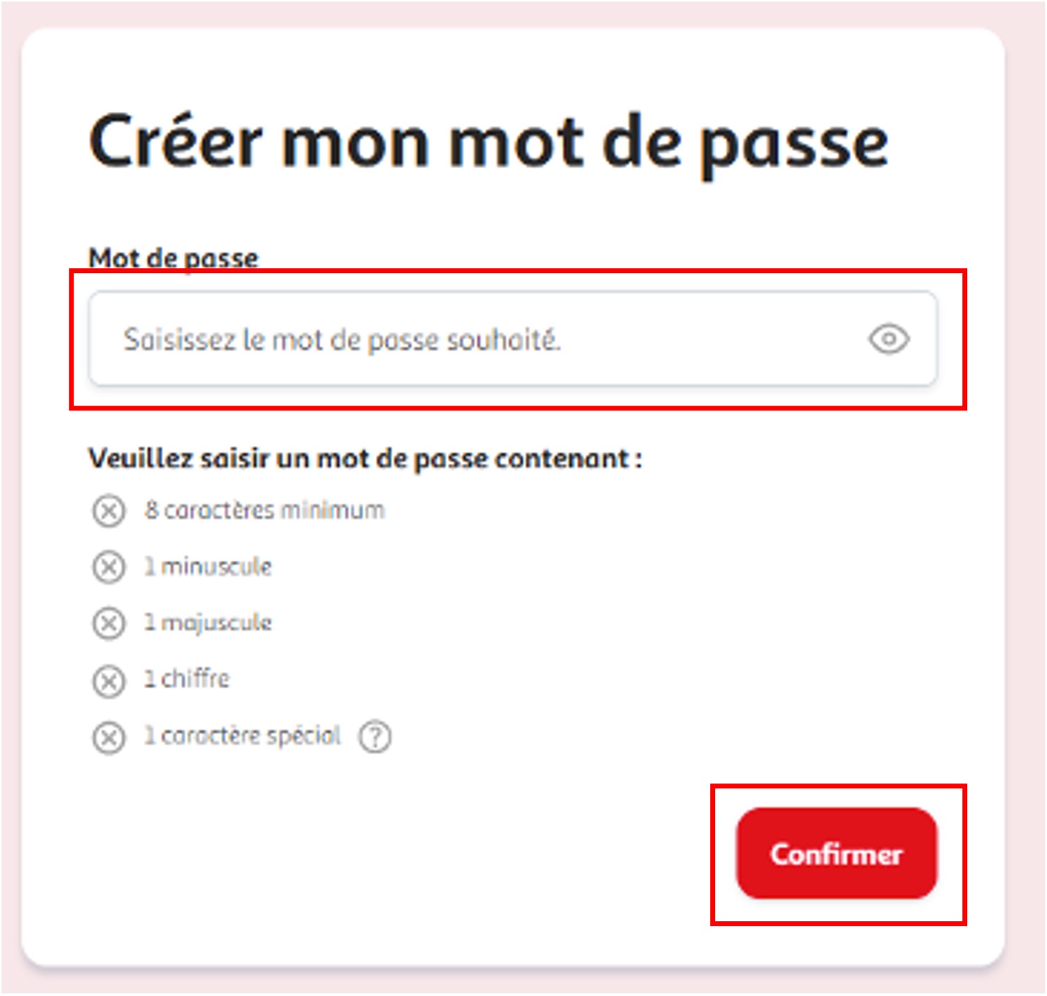 Etape 5 - Inscrire nouveau mot de passe et cliquer sur "Confirmer" (Réinitialiser mot de passe perdu ou oublié)
